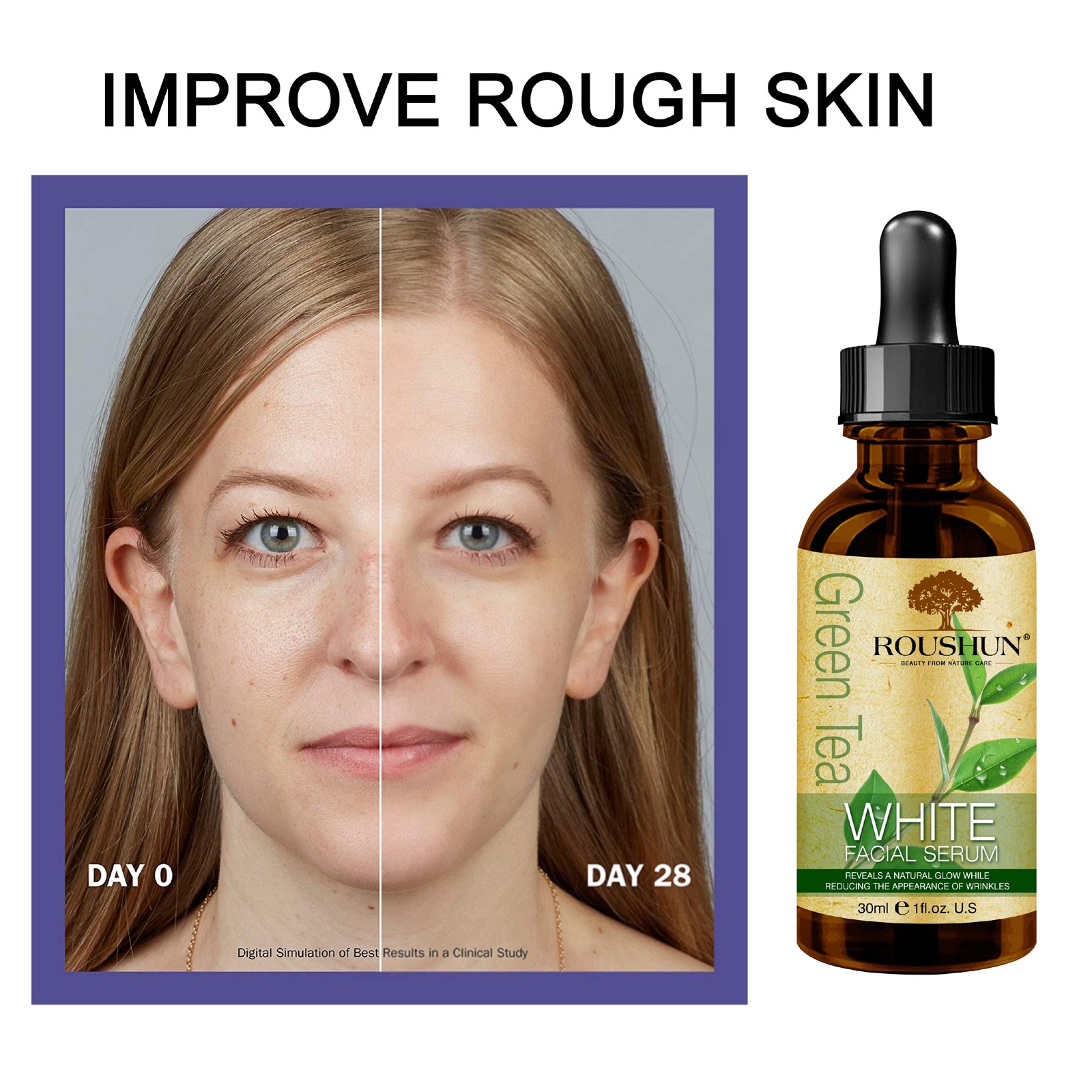ROUSHUN C Revitalizing Serum 92% Organic Antioxidant Facial Treatment  Smooths Fine Lines & Wrinkles