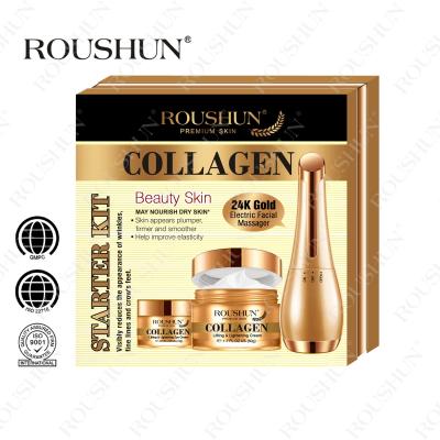  Roushun Collagen Eye Cream + Face Cream +24K Electric Facial Massager .